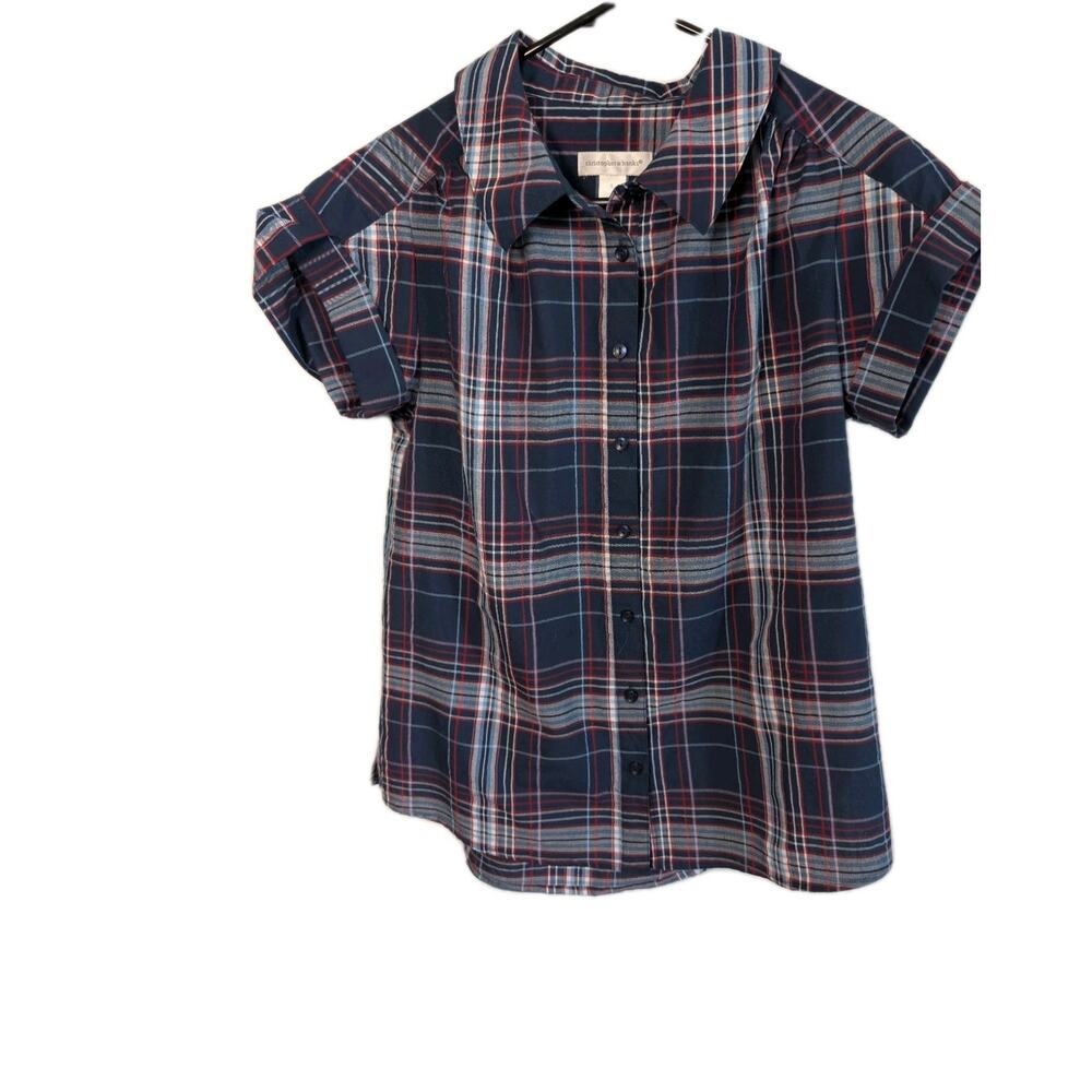 Christopher & Banks Shirt Plaid Blue Blouse Size Small Collar Button Up Casual